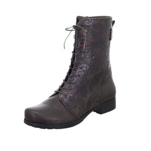 NEW Think! Embossed Leather Laced Denk Espresso Brown Combat Boot Size 9.5